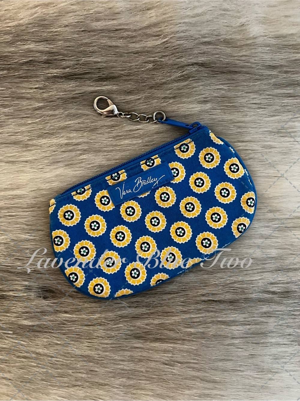 VERA BRADLEY Riviera 2008 Rounded Keychain Cardholder ID Window Blue Yellow Y2K